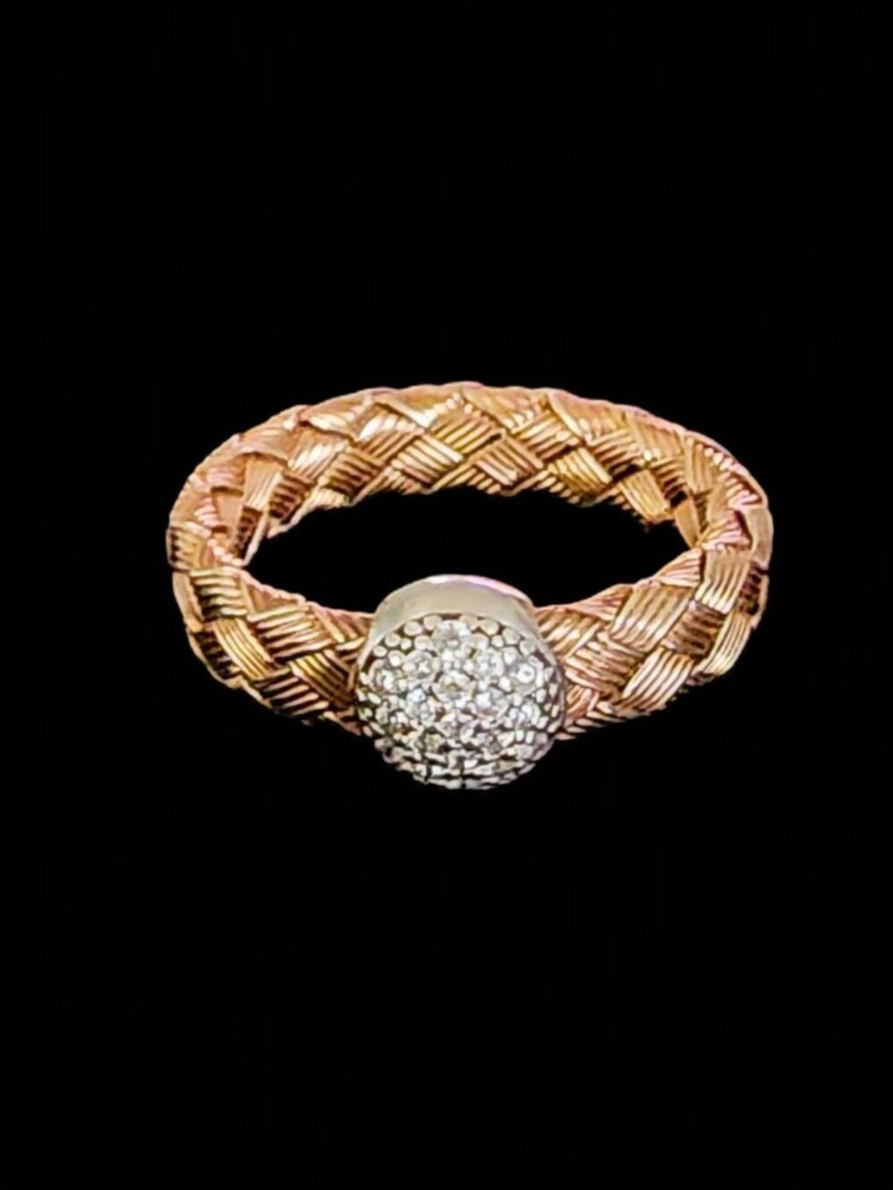 Vintage Sterling Silver Unisex Italy 925 Woven Braided Rose Gold CZ Ring Size 10